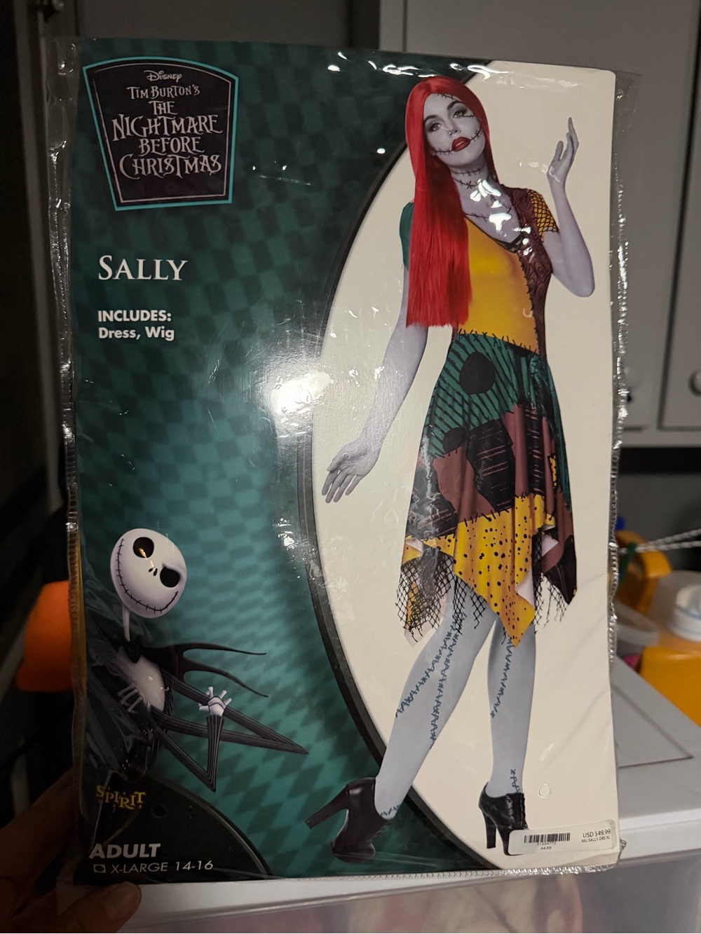 Disney Sally Costume with Red Wig and Multicolor Patchwork Dress